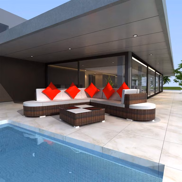 vidaXL Set Divani da Giardino 8 pz a Forma a U con Cuscini e Tavolino, Polyrattan Marrone e Struttura in Acciaio Verniciato a Polvere