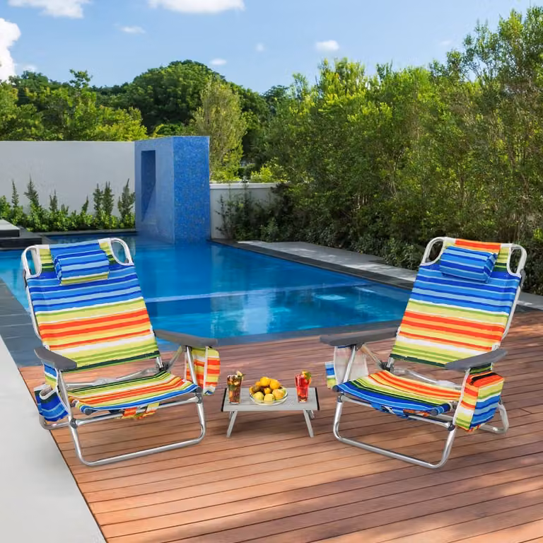 Set di sedie da spiaggia reclinabili e tavolino da campeggio a scomparsa Costway, design moderno a righe, Giallo