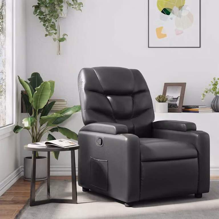 Poltrona reclinabile relax vidaXL in similpelle nera con braccioli e struttura in legno e metallo