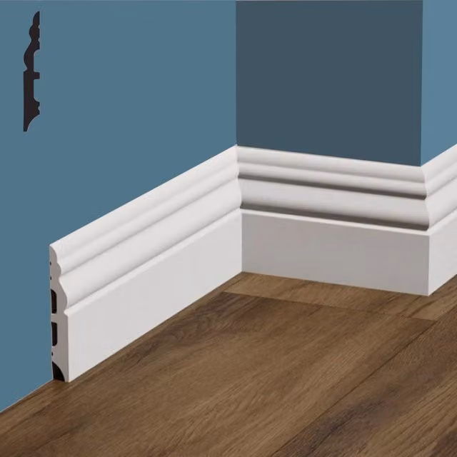 Battiscopa DUCALE in polimeri FeelingWood-HD con canalina passacavi, Bianco, L: 100 cm, H: 1,4 cm, P: 1 cm