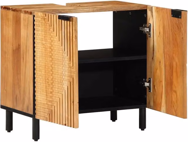 Armadietto da bagno con ante a battente in legno di acacia massello marrone vidaXL L: 62 cm, P: 33 cm, H: 58 cm