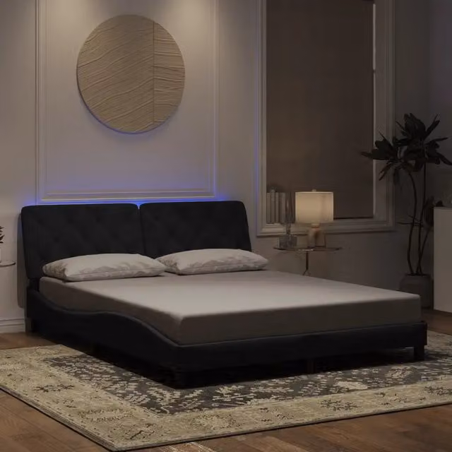 Letto con giroletto in velluto nero vidaXL con illuminazione LED e porta USB L: 160 cm, P: 200 cm
