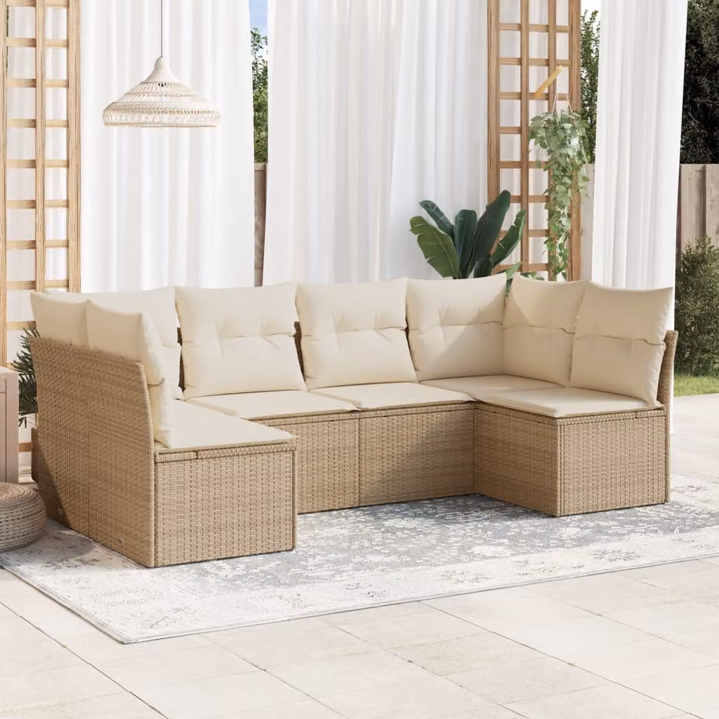vidaXL Set Divano da Giardino a L 6 pz con Cuscini Beige e Struttura in Metallo e Polyrattan