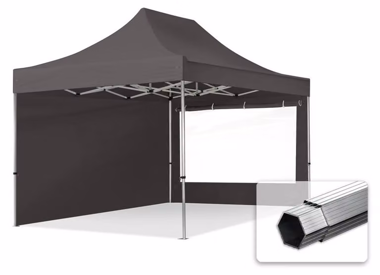 TOOLPORT 3x4,5m gazebo pieghevole PES con laterali (finestre panoramiche), PROFESSIONAL alluminio, grigio scuro