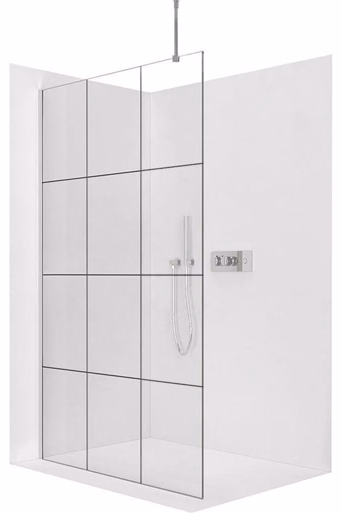 CERANO - Box doccia Walk-in Onyx Top Round L/P - 8 mm - montante rotondo - cromato, vetro industriale - 140x200 cm