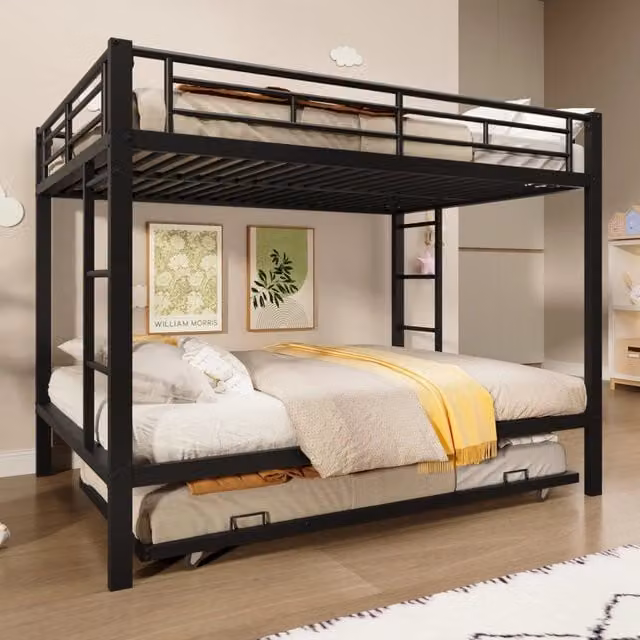 Letto a castello moderno per bambini con struttura in metallo nero e letto estraibile L/P/H: 204 x 140 x 146 cm