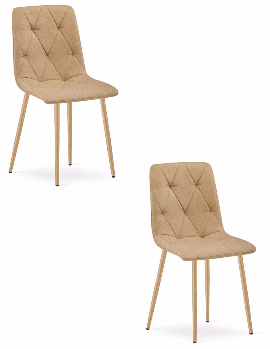 Set di 2 sedie Libra in tessuto beige con gambe effetto legno