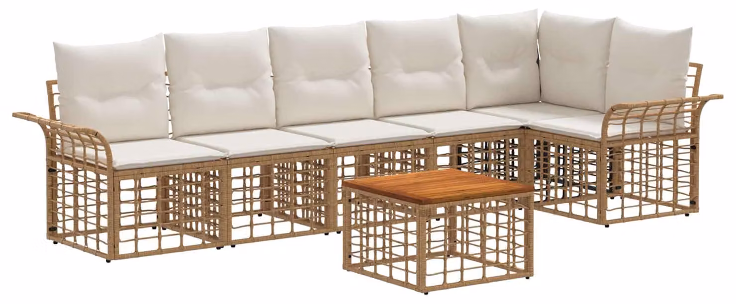 Set di divani da esterno 7 pcs Naturale e Bianco Crema