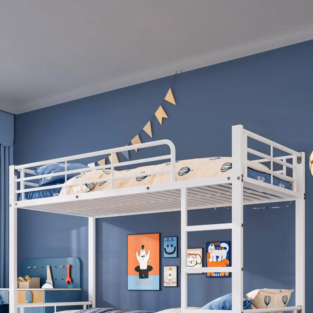 Letto a castello in metallo bianco con letto estraibile e 4 sponde, L/P: 90 x 200 cm – 2