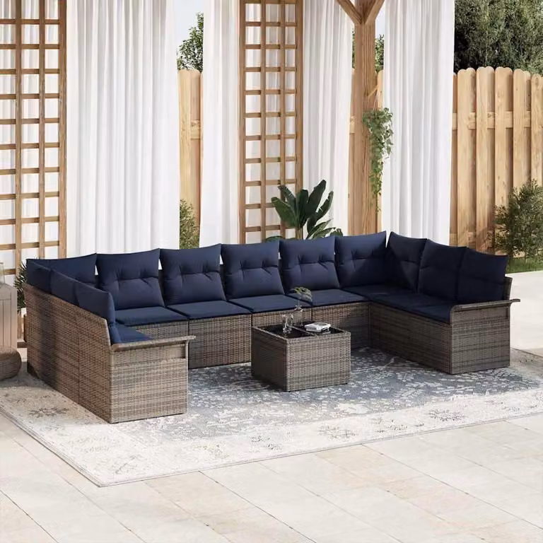 Maison Exclusive - Set da giardino composto da 11 pezzi, divano, colore grigio, realizzato in rattan sintetico