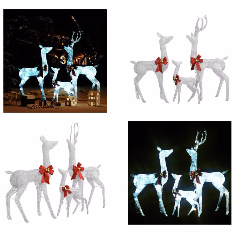 vidaXL Famiglia di renne decorazione natalizia bianca e argento 201 LED - decorazione natalizia renne - decorazione natalizia renne - illuminazione natalizia renne - illuminazione natalizia renne