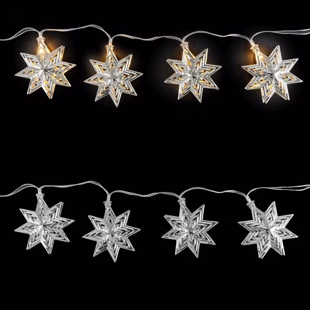 Catena luminosa a LED con 10 stelle in metallo, lunghezza 130 cm, con timer, alimentata a batteria