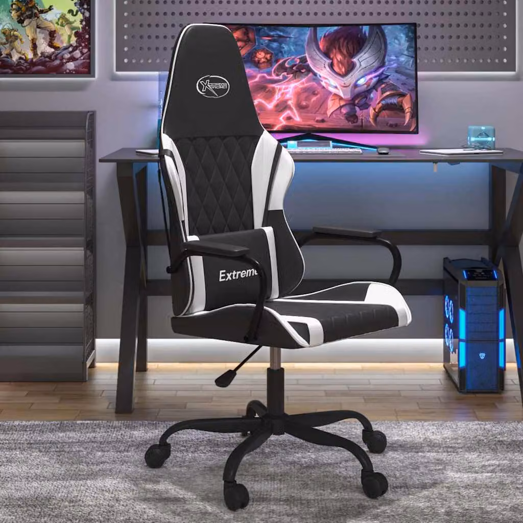 Sedia da Gaming vidaXL con Massaggio, Nera e Bianca in Similpelle, Ruotabile a 360 Gradi con Poggiatesta e Braccioli