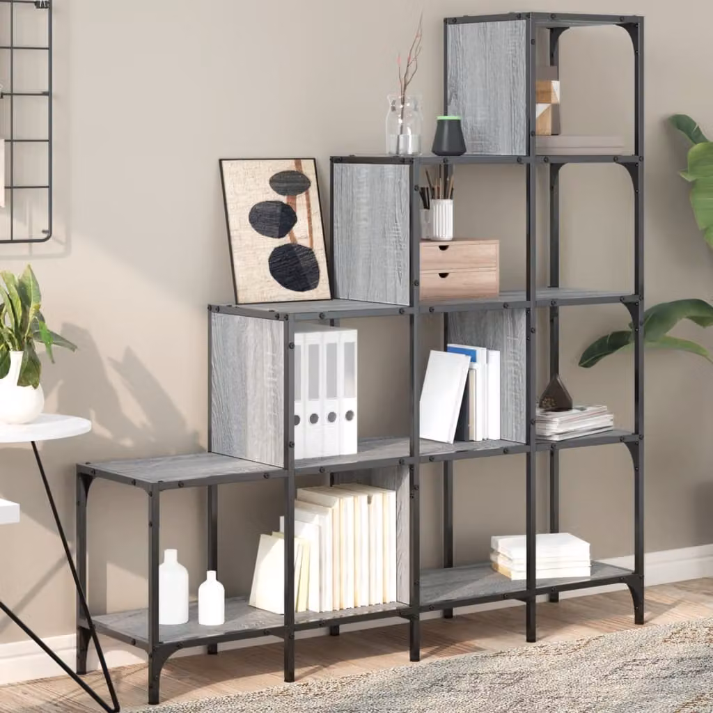 Libreria a scala stile industrial vidaXL in legno e metallo grigio L 122 cm, P 30 cm, H 132 cm