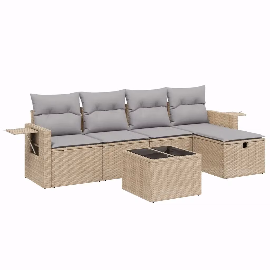 vidaXL Set Divano da Giardino a L composto da 6 pezzi con Cuscini Beige e Grigio in Polyrattan e Acciaio Verniciato a Polvere – 2