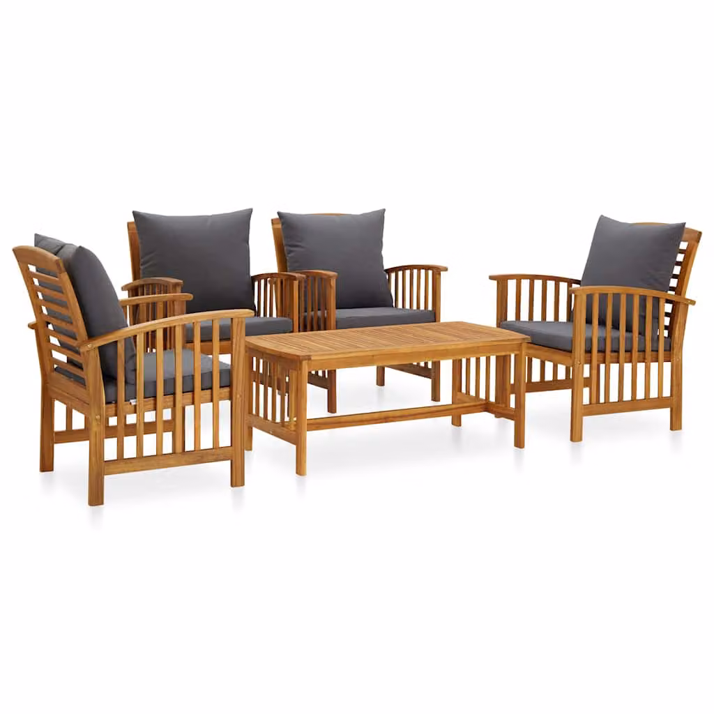 Set di divani da giardino vidaXL 5 pezzi in legno di acacia oliato con cuscini grigi e marroni