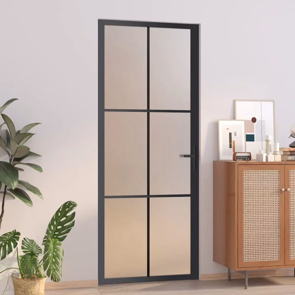 Porta Interna Moderna vidaXL in Vetro Trasparente e Alluminio, Nero Opaco, L: 83 cm, H: 201,5 cm