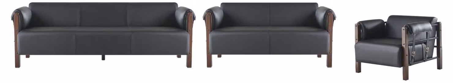 Sofagarnituren Sofa-Set Ledersofa 3-Sitzer 2-Sitzer Sessel Holz Couch