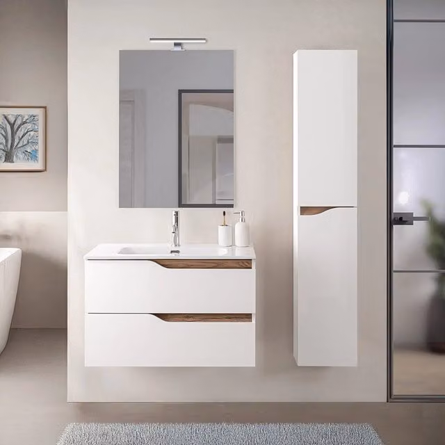 Mobile bagno sospeso Sumya bianco con pensile e lavabo L: 80 cm, P: 46 cm, H: 51 cm