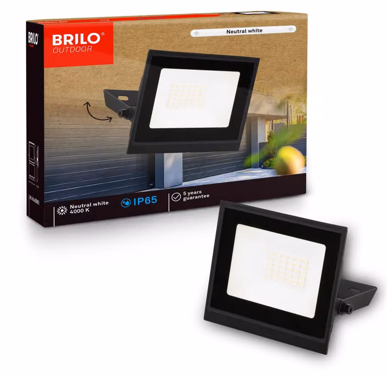 Faretto LED da esterno, 20 W, 1800 lumen, luce bianca neutra, grado di protezione IP65, orientabile, colore nero, dimensioni 11 cm