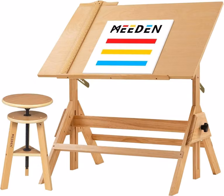 Tavolo da disegno in legno MEEDEN 96x60cm sgabello per artisti regolabile in altezza