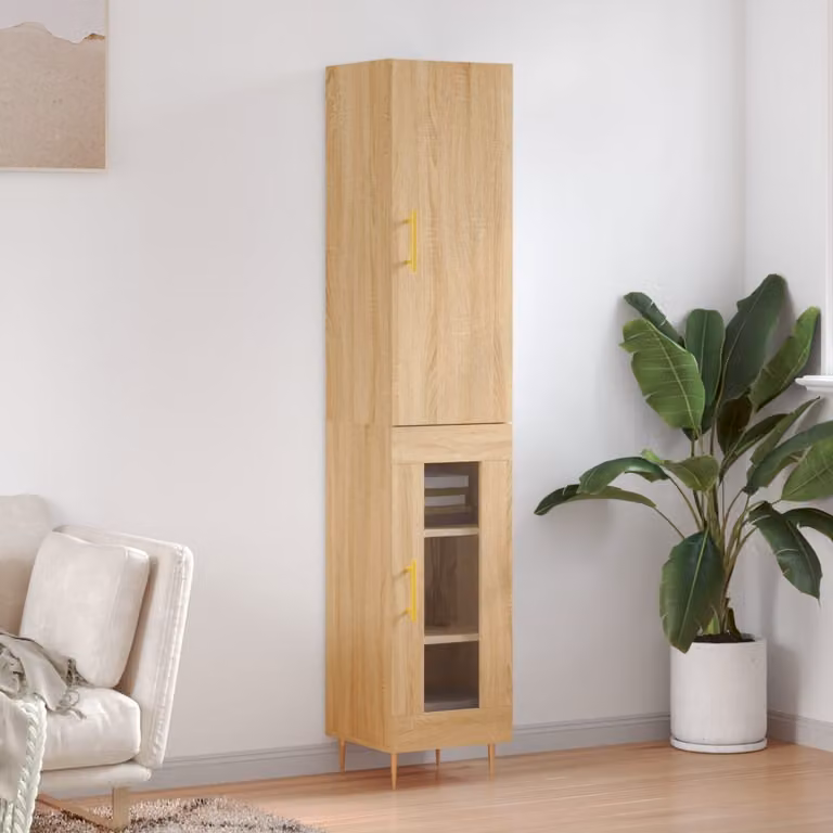 Credenza moderna vidaXL in rovere color marrone con ante a battente e ripiani interni, L/P/H: 34,5 x 34 x 180 cm