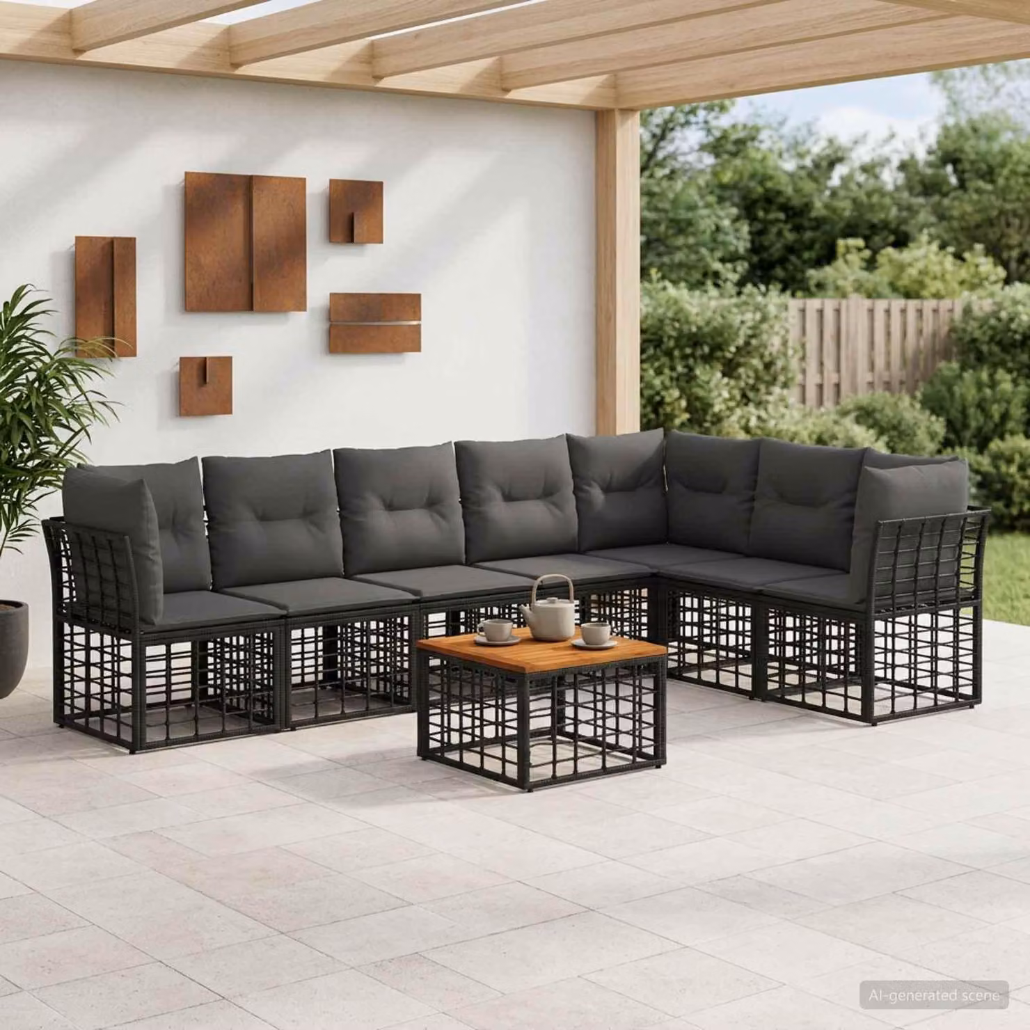 Maison Exclusive - Set da esterno per divano, 8 pezzi, colore nero e grigio scuro, realizzato in poliestere