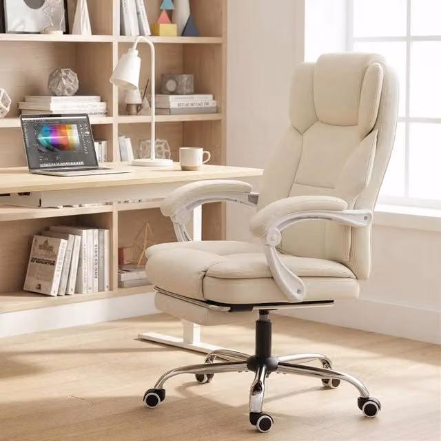 Sedia da ufficio reclinabile 73 x 64 x 112-120 cm in ecopelle beige con poggiapiedi
