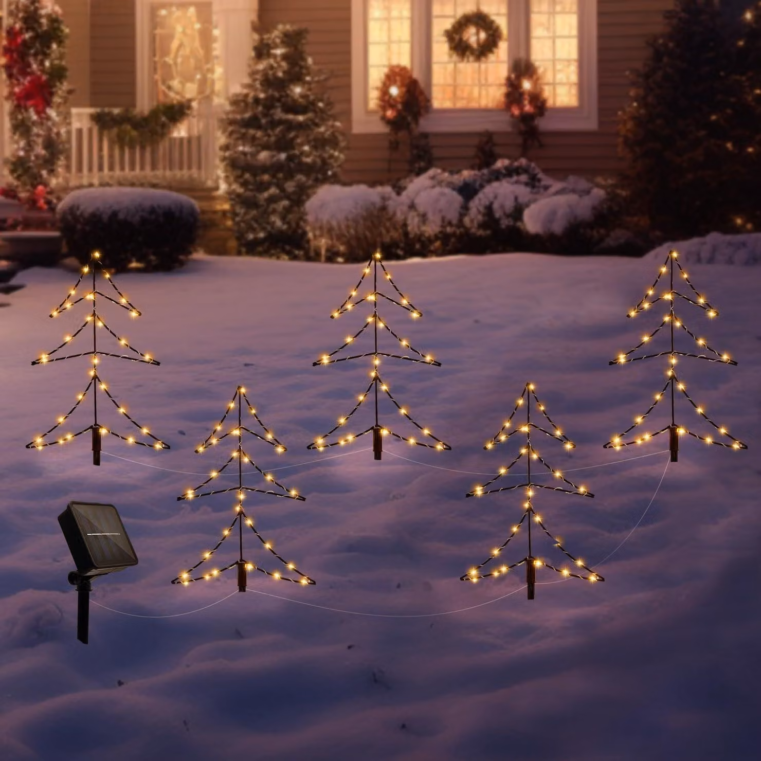 Connettore solare per albero di Natale, set da 5, lunghezza 4 metri, grado di protezione IP65, con luci LED, lunghezza dei cavi: 30 cm