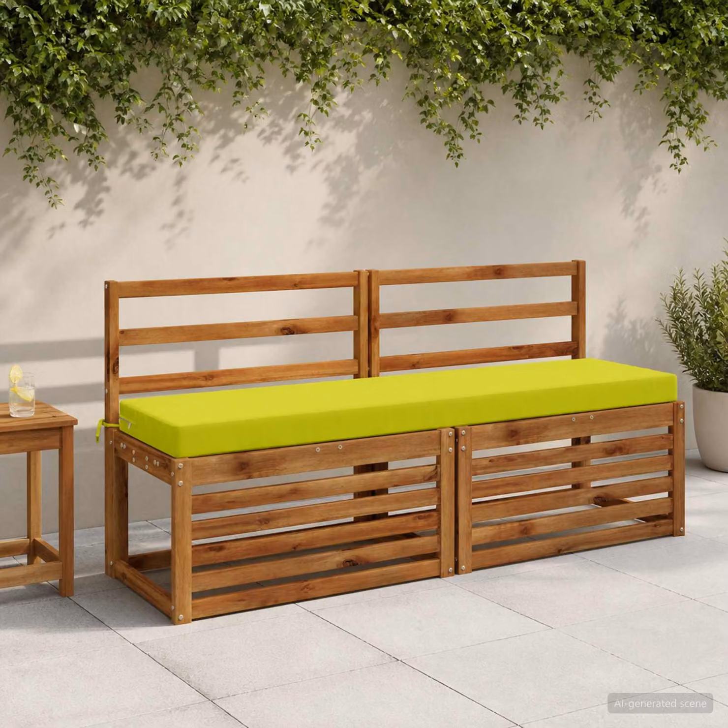 Set di 2 cuscini per panchina vidaXL SOEST in poliestere, resistenti ai raggi UV con coperture rimovibili e lavabili, colori verde e giallo, L: 140 cm, P: 40 cm, H: 8 cm