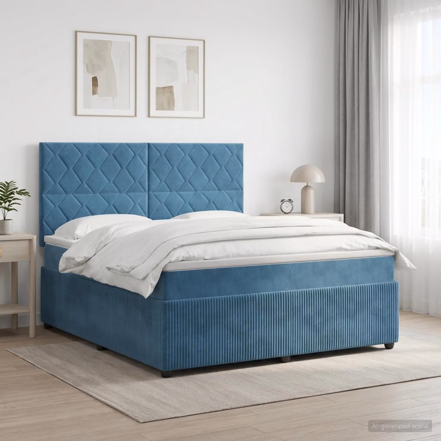 Letto box spring con materasso vidaXL in velluto blu, L/P: 180 x 200 cm