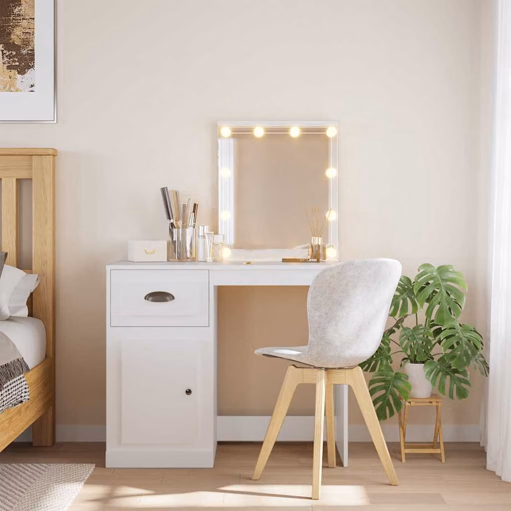 vidaXL Toeletta Hollywood con Luci LED Bianca L: 90 cm, P: 42 cm, H: 132,5 cm