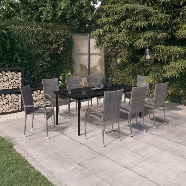 Maison Exclusive - Set da pranzo da giardino da 9 pezzi, grigio e nero