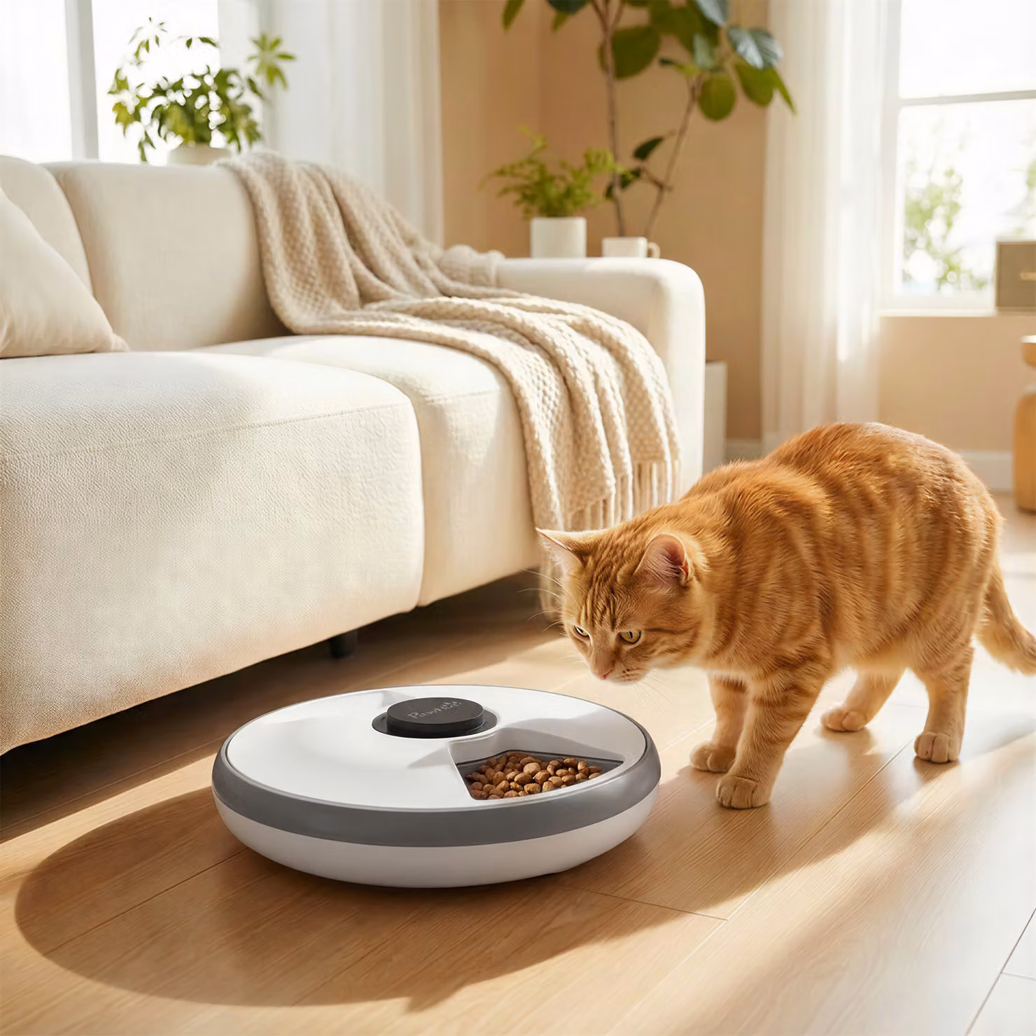Distributore Automatico di Cibo per Gatti e Cani PawHut con Timer e Display LED per Cibo Secco e Umido, Grigio e Bianco – 2