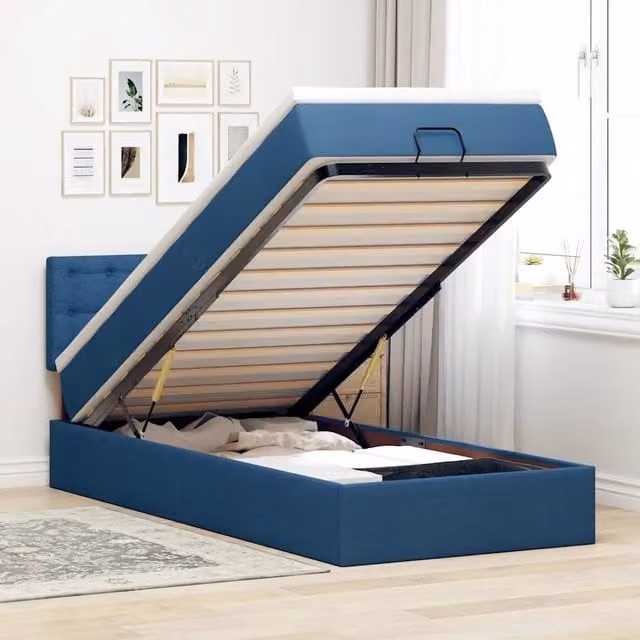 Pouf Letto con Materasso vidaXL, Colore Blu e Bianco, con Illuminazione LED Sotto il Letto e Porta di Ricarica USB, L/P/H: 200 x 100 x 88 cm