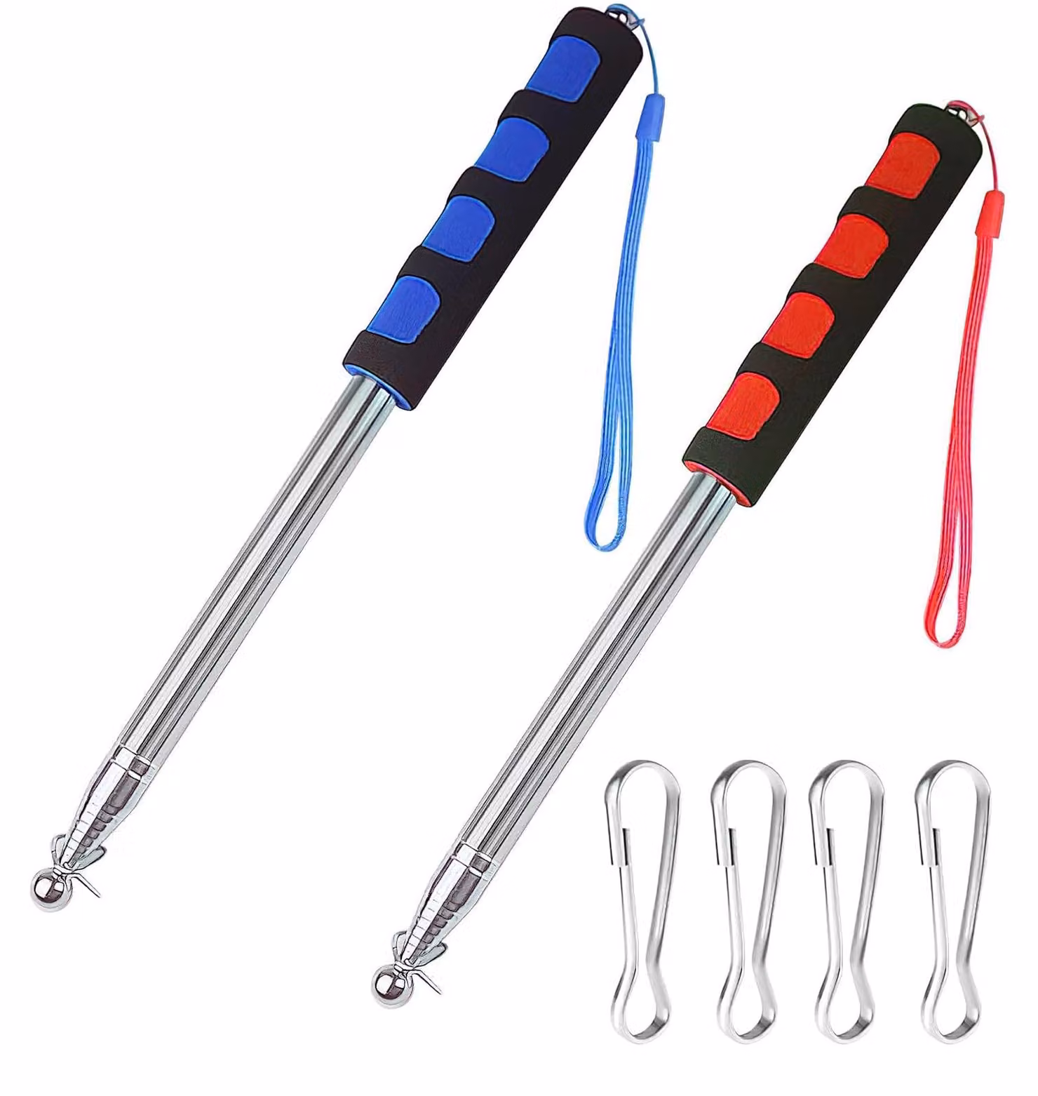 Albero per bandiere telescopico da 2 metri - Albero per bandiere in acciaio inossidabile - Albero per bandiere portatile - 4 ganci per bandiere - Impugnatura ergonomica - Resistente al vento - Palo per bandiere