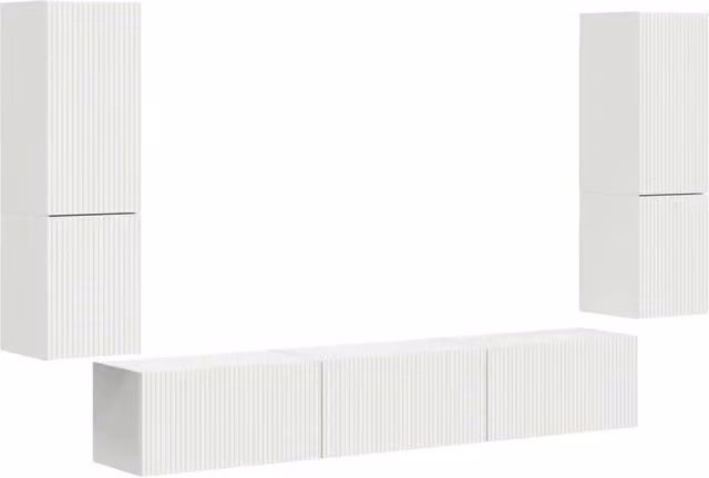 Set mobile TV Montaggio a parete 4 pz | Armadietto TV | Mobile Porta TV Bianco Legno multistrato