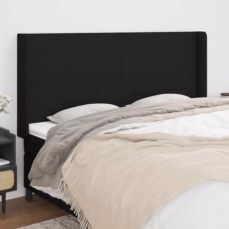Testiera ad orecchio vidaXL in tessuto nero con struttura in legno L: 163 cm, P: 16 cm, H: 118/128 cm