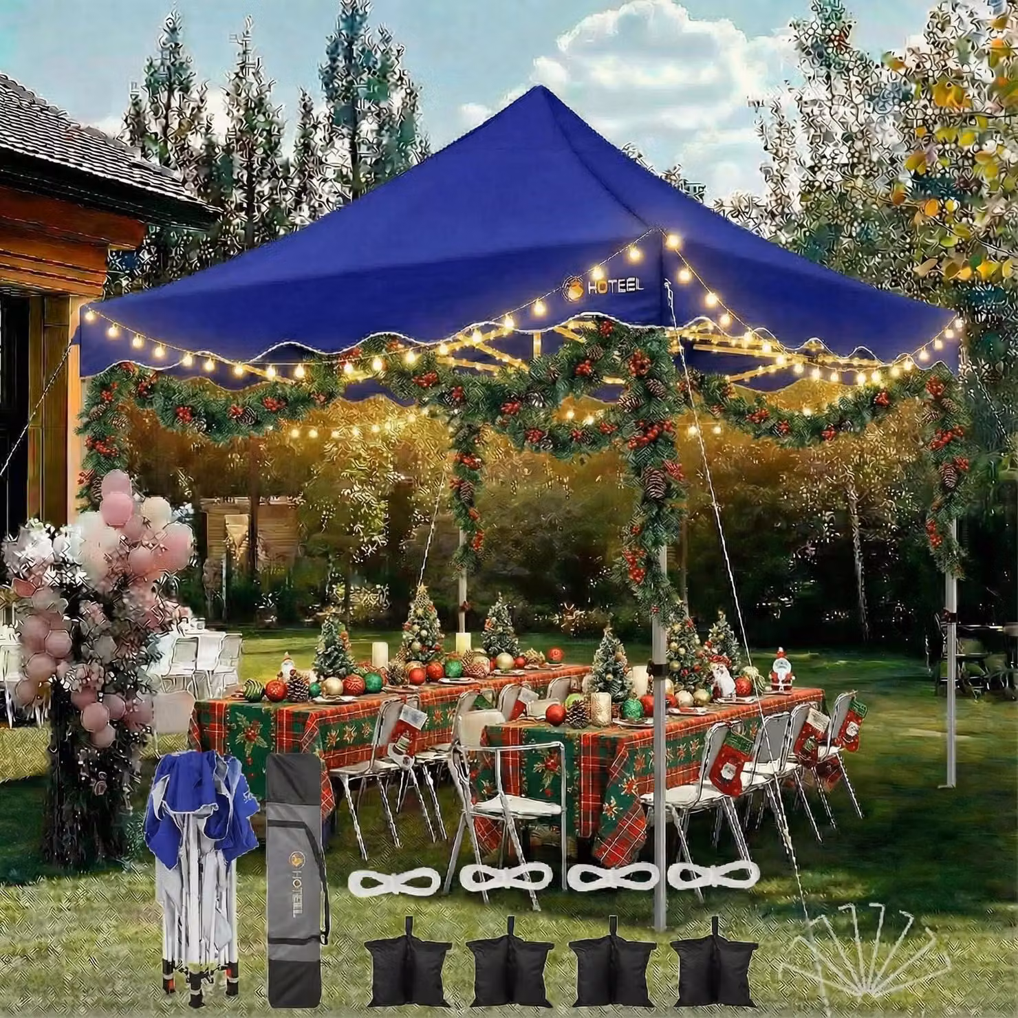 Gazebo da esterno 3x3 metri, impermeabile, stabile, di colore blu scuro, alto 310 cm, completo di sacchi di sabbia, corde e picchetti