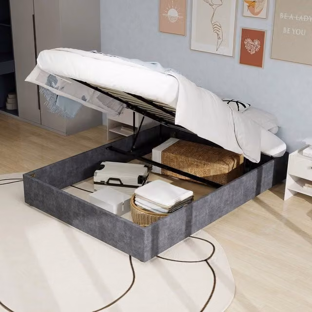 Letto Contenitore Imbottito ¨C Xylo ¨C Grigio, Velluto, 160x200, Senza Testiera