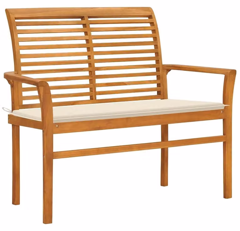 Panca da giardino in legno di teak con cuscino color crema