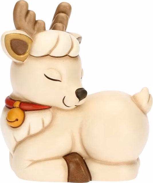 Statuetta Renna Robin Thun in ceramica bianca per decorazione natalizia da tavolo