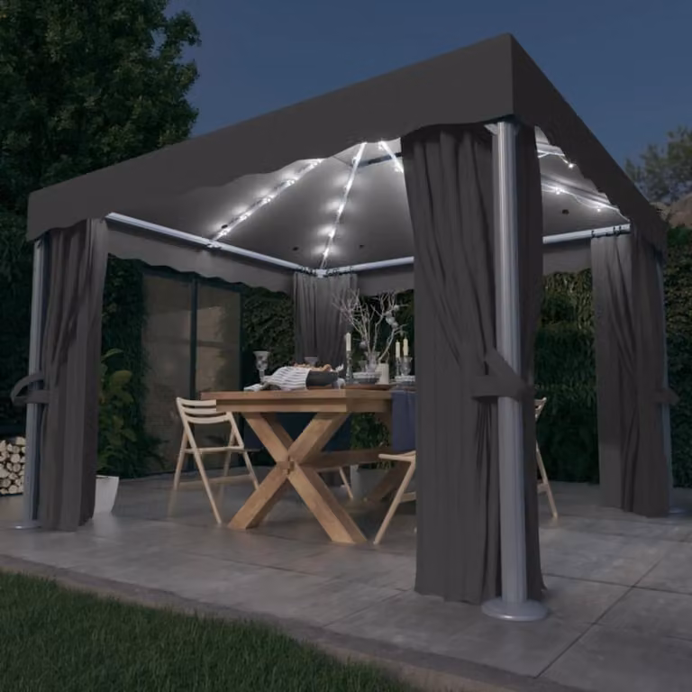 The Living Store gazebo con tende e luci LED 3x3 m antracite