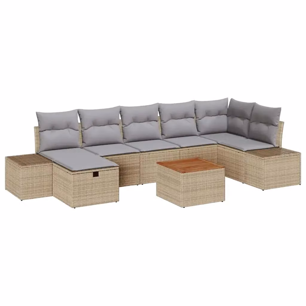 vidaXL Set Divano da Giardino a L in Polyrattan Beige con 8 Pezzi e Cuscini – 2