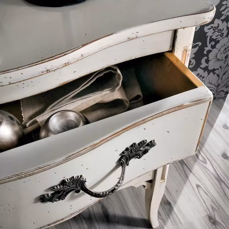 Cassettiera con 2 cassetti in legno stile shabby chic bianco Mobili 2G L: 92 cm, P: 44 cm, H: 79 cm – 4