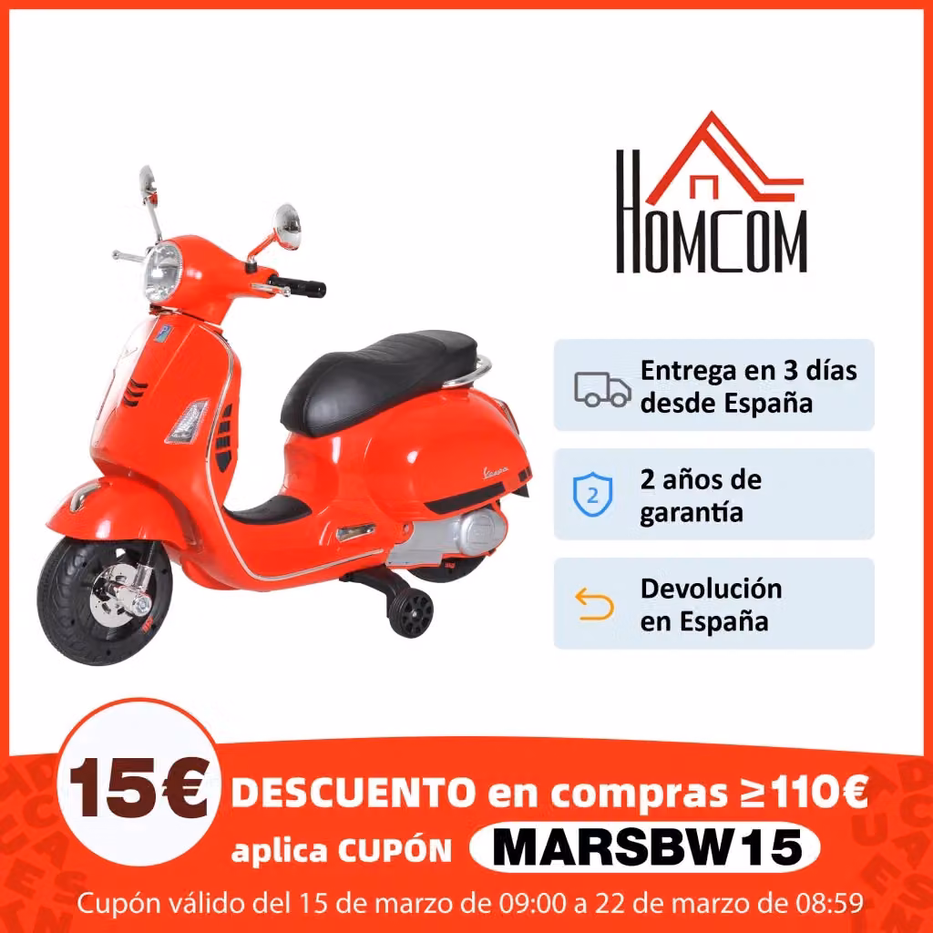 Moto Elettrica Vespa Xylo per Bambini Rossa con Luci LED, MP3 e USB – 2