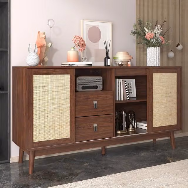 Buffet - Xylo - 155??38??80 cm - 3 Porte Ratan?? Scorrevoli 2 Cassetti
