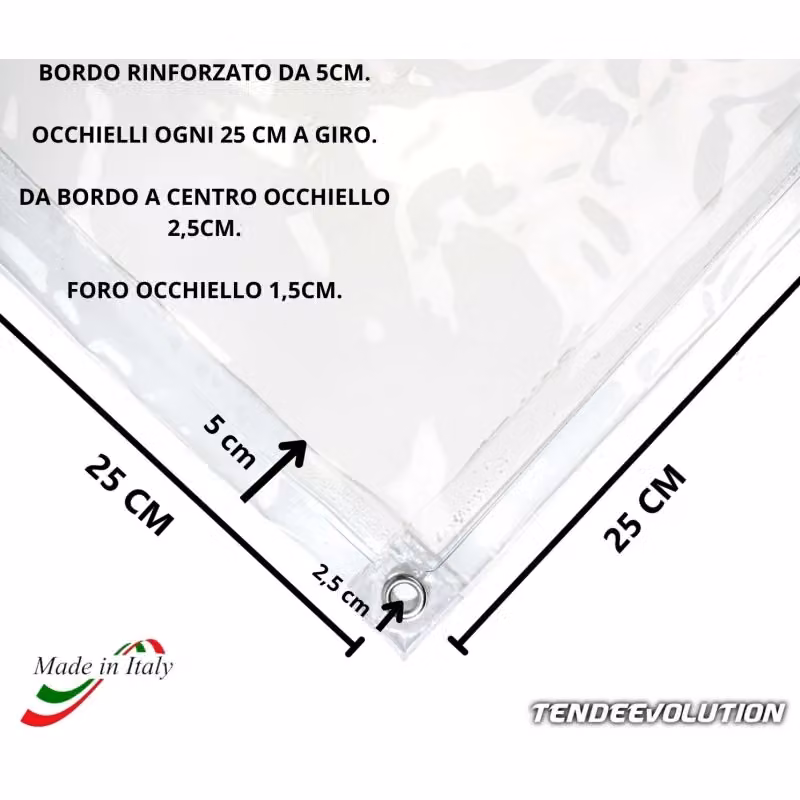 Telo in PVC Cristal Trasparente TENDEEVOLUTION, Ignifugo e Impermeabile con Occhielli, L: 3,5 m x P: 2 m, Spessore 0,65 mm – 2