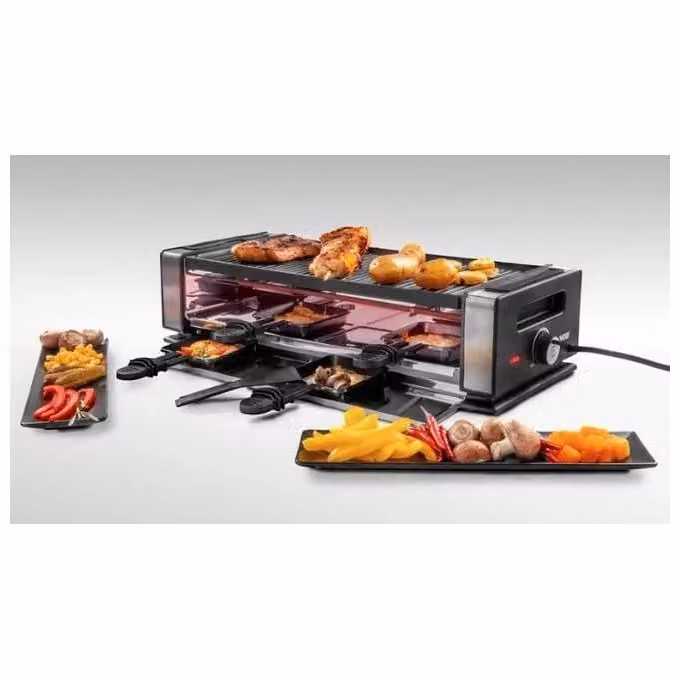 Unold 48760 Griglia per Raclette per 8 persone, 1200 W, con Piastre Lisce e Rigate Antiaderenti, Termostato Regolabile, Colore Nero – 2