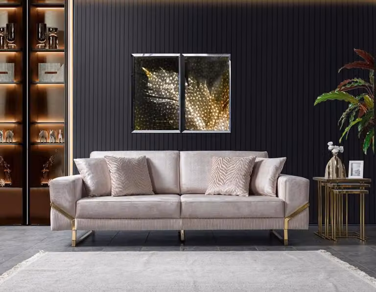 Sofa 3 Sitzer Grau Sofa Stil Luxus Wohnzimmer modernes Design Polsterstoff